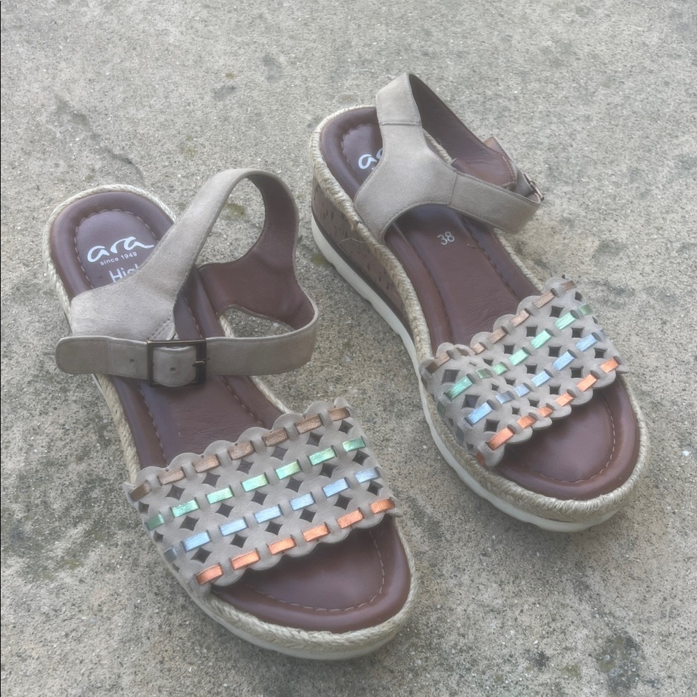 Ara Calabasas Color Weave Wedge Sandal High Soft Technology Women's Size 38/8
